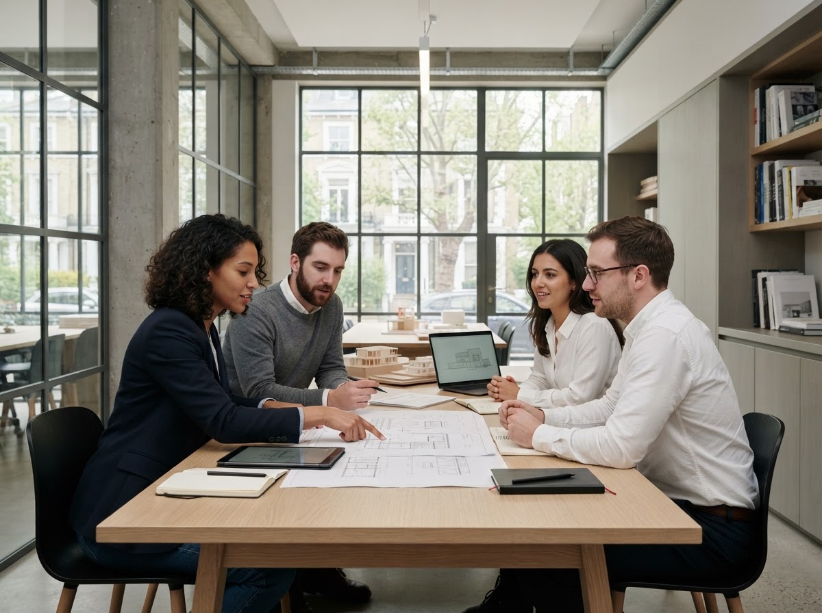 RichbertPro team collaborating around a shared workspace